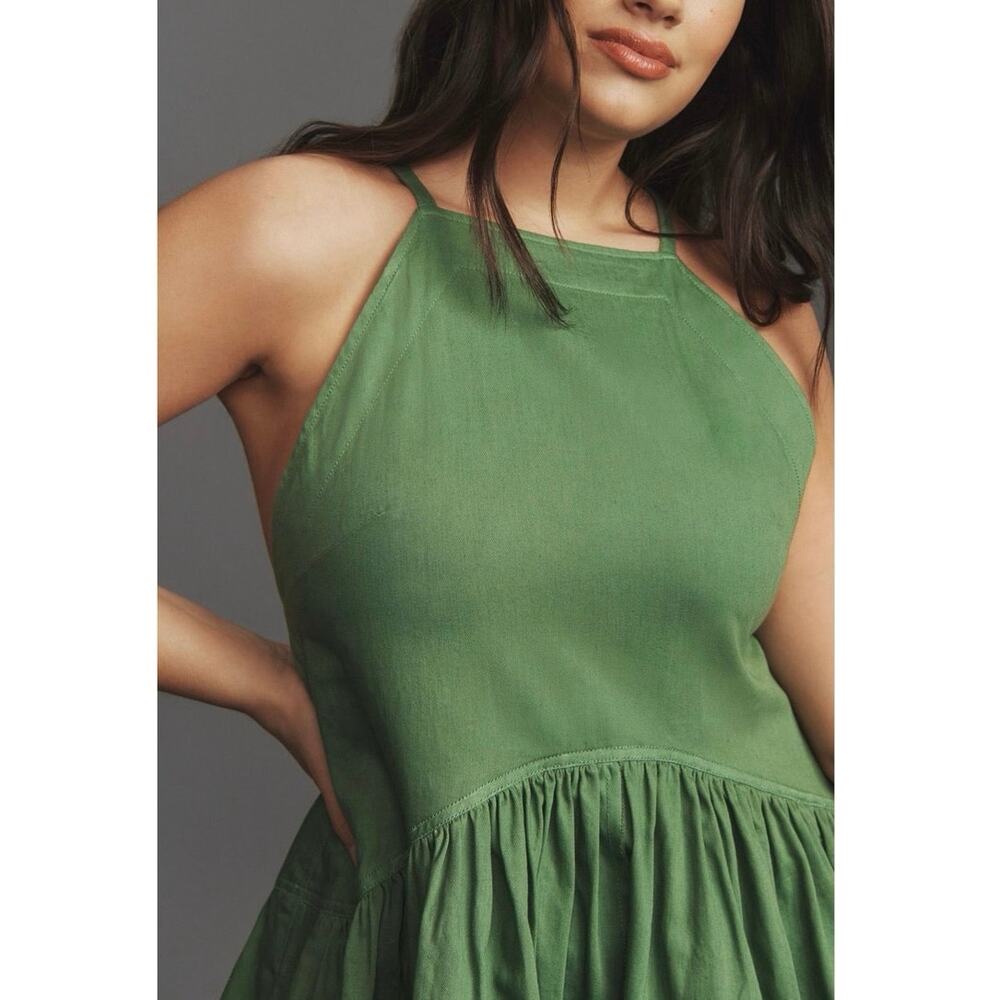 Women’s Pilcro Anthropologie Kyla Flounce Mini Dress Green 100% Cotton Size 2xl - Picture 3 of 8